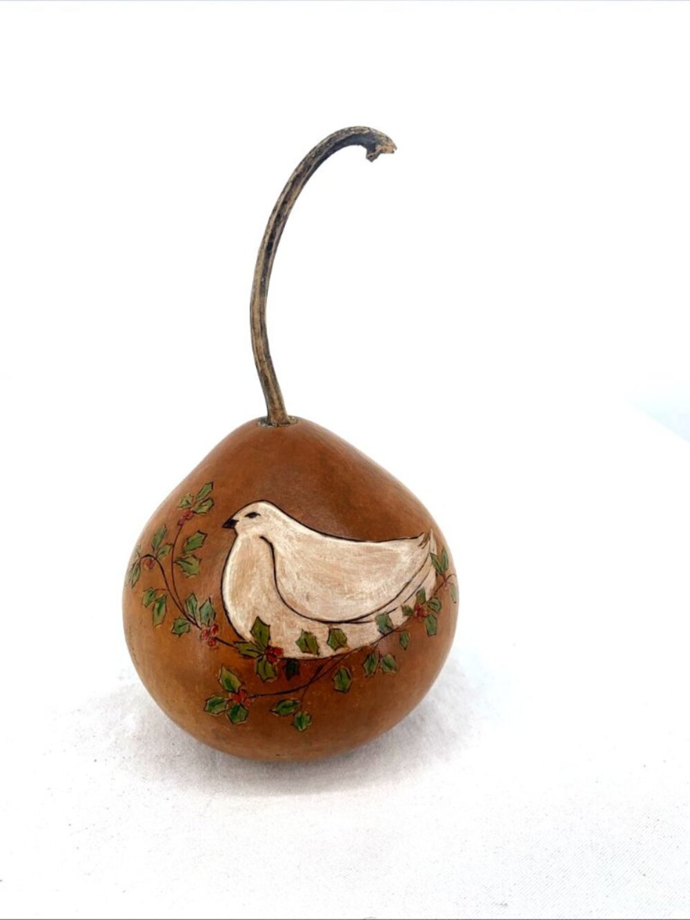 Christmas Gourd Dove Hand Painted Decoration Holiday Folk Art 1996 Signed 8"